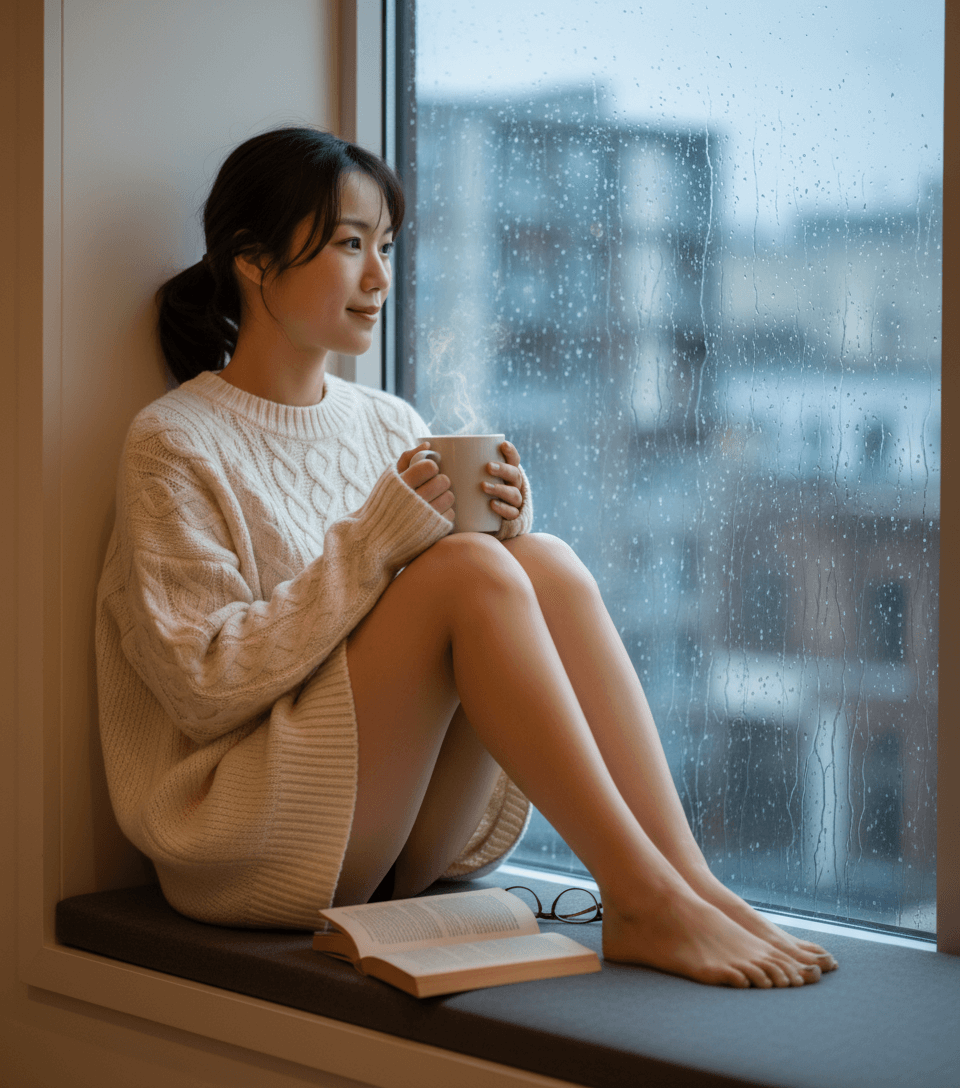 Cozy Hygge Rainy Window Portrait