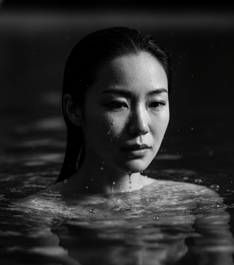 Cinematic Wet Monochrome Portrait